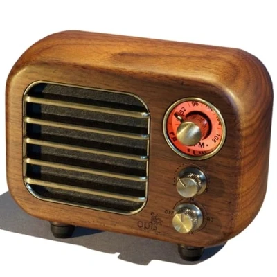 Bild av Opis radio 2 Liten retro bluetooth högtalare och VHF i trä (Valnör)