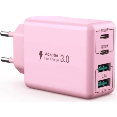 Bild av USB C laddare, 40 W 4 portar snabbladdningsblock dubbel port PD+QC multiport typ laddare kompatibel med iPhone 11/12/13/14/15/Pro Max/XS/XR/8/7/Samsung telefon/surfplatta