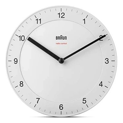 Bild av Braun Classic Radio Controlled Wall Clock For Central European Time Zone (DCF/GMT+1) with Quiet Movement, Easy To Read, 20cm Diameter in White, model BC06W DCF.