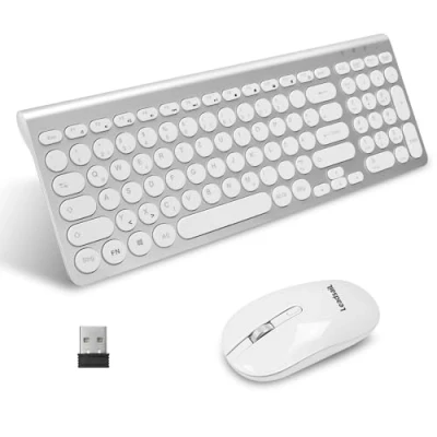 Bild av LeadsaiL, trådlöst tangentbordsmus set, ergonomisk mus och tangentbord, PC tangentbord mus, tysk QWERTZ layout, tyst MacOS PC, bärbar dator, silver