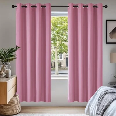 Bild av Deconovo mörkläggningsgardiner, värmeisolerade gardiner för flickrum, modern design med öljetter, 140 x 175 cm (bredd höjd), rosa, 2 delar