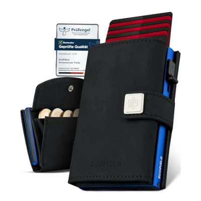 Bild av SF SCOFIELD Trinity Slim Wallet med myntfack I Premium kreditkortsfodral för män 1012 kort RFID skydd plånböcker smart plånbok, Svart midnattsblå, Münzfach Max, Modern