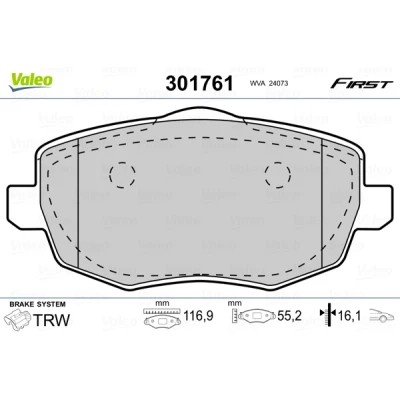 Bild av VALEO 301761 Jeu de plaquettes frein FIRST Essieu avant contact signal d&#039;usure exclu avec tôle anti bruit LANCIA: Ypsilon II