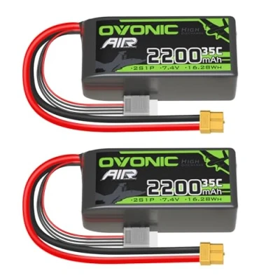 Bild av OVONIC 2S Lipo batteri 35C 2200 mAh 7,4 V kort pack med XT60 kontakt för flygplanshelikopter, speciellt 1:14 RC bil flygplan (2 st)