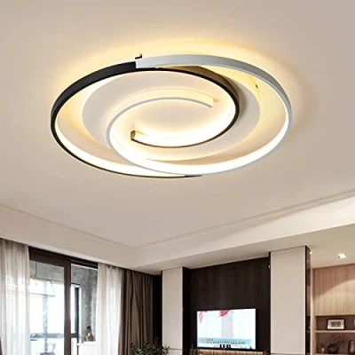 Bild av Schindora Modern LED taklampa 36W 50cm med fjärrkontroll, Geometri Rund Svart Vit Dimbara taklampor Passar till vardagsrum, sovrum, kök