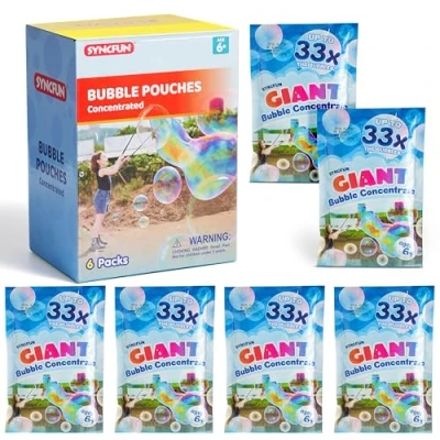 Bild av SYNCFUN 6 pack jättetvålbubbla koncentrerad lösning (upp till 4,5 gallon), påsar påfyllningspaket för tvålbubbelmaskin, stavar, fläkt, påsk, utomhusaktivitet