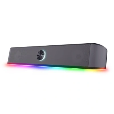 Bild av Trust Gaming GXT 1619 Rhox RGB upplyst soundbar, PC högtalare, 12 W toppström, USB driven ljudstång, 3,5 mm Jack, Plug and Play, Stereo soundbar för stationär, bärbar dator, dator svart/grå
