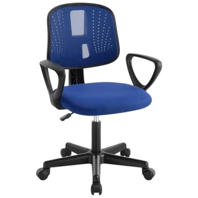Bild av Klihome Skrivbordsstol för barn, svängbar studiostol, ergonomiska stolar med hjul, andningsbart nättyg, automatisk justerbar ryggstöd, blå, K0005BS
