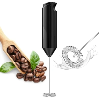 Bild av Uootach Elektrisk mjölkskummare, mjölkskummare i rostfritt stål, bärbar batteridriven blandare för Cappuccino, Matcha, skummigt kaffe, mjölk (svart)