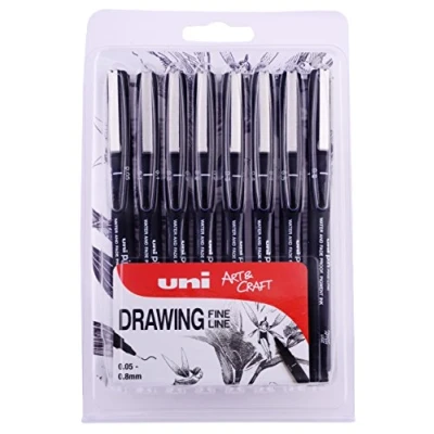 Bild av uni ball PIN 153544419 8 delad fin liner ritning penna, vattentät och ljusbeständigt svart bläck, fjäderstorlekar (0,05, 0,1, 0,2, 0,3, 0,4, 0,5 0,8)