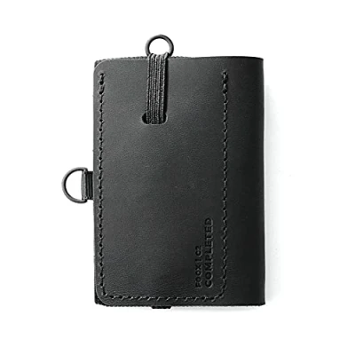 Bild av FOCX ® Advanced miniplånbok i läder för kort, mynt och sedlar, liten plånbok, smal plånbok med dragficka, korthållare, kortfodral män kvinnor Tillverkad Tyskland (svart)