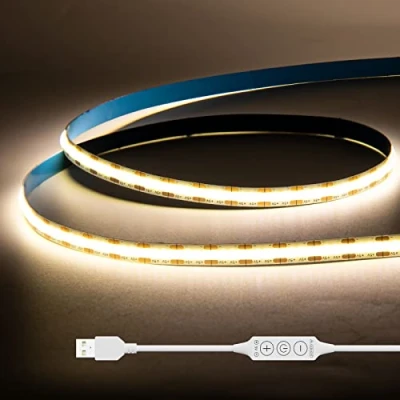 Bild av GINGSOW USB COB LED remsa 5 V 1 m naturvit 4 000 K, 320 lysdioder dimbar lampor CRI90 TV bakgrundsbelysning, flexibel band undergolv för kök, hem gör det själv belysning