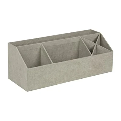 Bild av Bigso Box of Sweden Skrivbordsorganisatör med 4 fack organisationssystem för anteckningar, gem osv. sorteringslåda av fiberskiva och papper i linneutseende beige