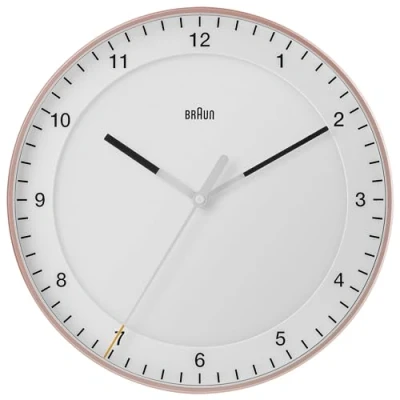 Bild av Braun klassisk stor analog väggklocka tyst svepande urverk, lätt att läsa, 30 cm diameter i rosa och vit, modell BC17PW.