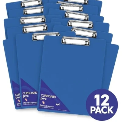Bild av SECO A4+ PVC täckt skrivplatta med slitstark klämma blå (paket 12), 570A A4 BU