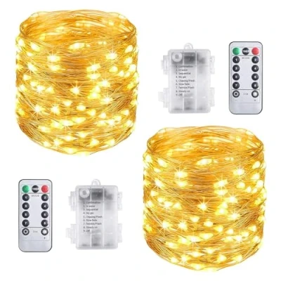 Bild av Vicloon Fairy Lights, 2 st Ljusslingor 10 m 100 LED lampor med fjärrkontroll, 8 lägen vattentät kopparljusslingor för Julbelysning Utomhus/Inomhus Dekorationer（varmvit）