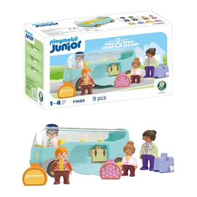 Bild av Playmobil JUNIOR Resebuss hållbar leksak för barn från 1 år inkl. Bagage och fyra figurer 71682