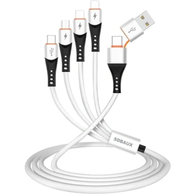Bild av SDBAUX 3A 6 i 1 USB A multiladdningskabel, multitelefonladdningskabel A/USB C till 2 iP Micro typ kablar snabbladdning, kompatibel med mobiltelefon, Samsung, Google, LG, PS5 1,2 m (A) (2)