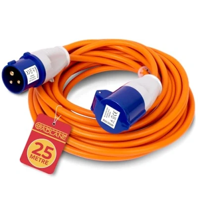 Bild av GADLANE CEE Förlängningskabel 25 m, robust husvagnskabel 16 ampere 240 V, campingkabel väl synlig orange kabel campingströmkabel perfekt för husbil (25 m)