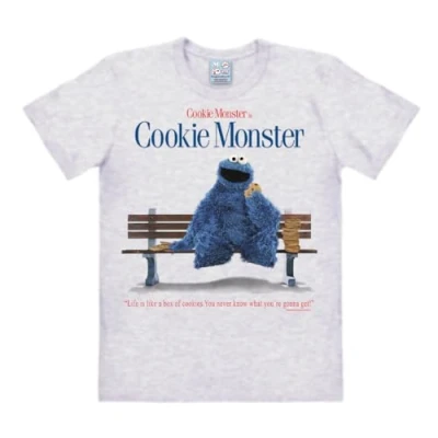 Bild av Logoshirt® Sesame Street I Cookie Monster Bench Life is Like A Box of Cookies Print T Shirt Män &amp; Kvinnor Crew Neck Kortärmad Licensierad Original Design, Gråmelange, 5XL