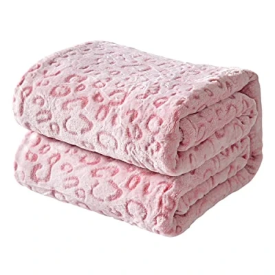 Bild av FY FIBER HOUSE Flanell Fleece Leopard Tryck Filt, Supermjuk Lätt Fluffigt Kast för Soffa, 230 x 270 cm, Rosa