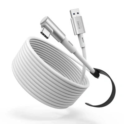 Bild av KIWI design Länkkabel 5 m, kompatibel med Meta Quest 3S/Quest 3 tillbehör, 2/Pro/Pico 4 PC Steam VR, USB 3.0 linkkabel Gbps Super Speed (vit)