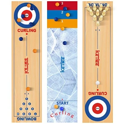 Bild av KETIEE Curlingspel för familj 47 tum, 3 i 1 bordsblandbrädor, bords curlingspel, bordsskiva curling bowling, shuffleboardspel barn och vuxna inomhus, resor (120 x 30 cm)