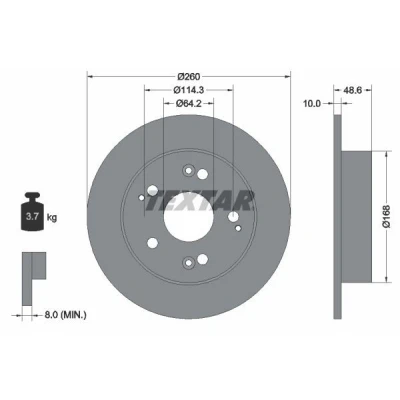 Bild av TEXTAR PRO 92125103 Disque de frein 260 10 05/09 114,3 plein revêtu sans boulon fix roue, moyeu roue HONDA: CIVIC 7 Hatchback