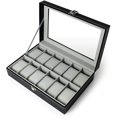 Bild av Igadgitz home U7089 Watch Box Display Case svart 12 klocka