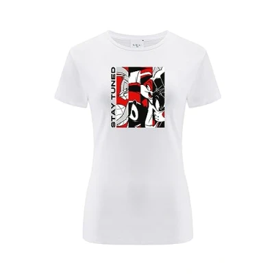 Bild av Warner Bros. Space Jam 2, 018, Kortärmad T shirt dam, 100% bomull, Ensidigt levande tryck, Size S, White, Sömlös design, Smidigt och elastiskt tyg för vardaglig lätthet