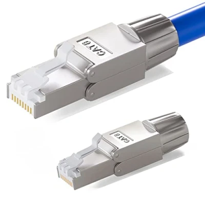 Bild av HB DIGITAL 2 x CAT 8.1 RJ45 nätverkskontakt för Ethernet LAN läggningskabel till skärklämma LSA verktygsfritt fältkonfektionerbara guldpläterade kontakter helskärmad STP Max. 40 Gbit/s 7 6a