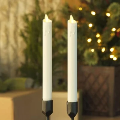 Bild av Luminara Vit uppsättning av 2 droppformade flamlösa ljusavsmalningar (2,5 x 24,1 cm), rörligt ljus doftfritt äkta vax med droppad topptimerfunktion, bord, spisel, semesterdekoration