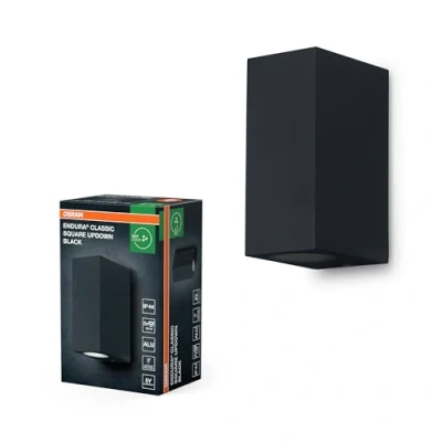 Bild av OSRAM ENDURA Classic Square Updown utomhusvägglampa, svart, GU10 sockel (max 35W), kan förses med normal eller smart lampa, ned upp/ned typer, IP44 skydd