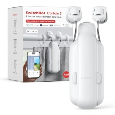 Bild av SwitchBot Smart automatisk gardinkontroll Bluetooth fjärrkontroll med app/timer, uppgraderad högpresterande motor, fungerar Alexa, Google Home, HomeKit (Curtain 3, stång)