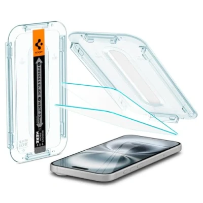 Bild av Spigen Glas.tR EZ Fit Skärmskydd kompatibel med iPhone 16 Plus, 15 2 Stycken, Sjabloon voor Installatiem, Case friendly, 9H härdat glas