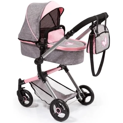 Bild av Bayer Design 18433AA Neo Vario dockvagn, justerbart handtag, kan omvandlas till en sportvagn, väskan, grå, rosa