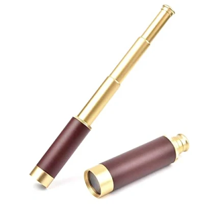 Bild av Lychee Retro teleskop pirat monokulär, bärbar ficka optik aluminiumlegering kopparplätering 4 sektioner HD monokulär för navigering segling resa titta på spel