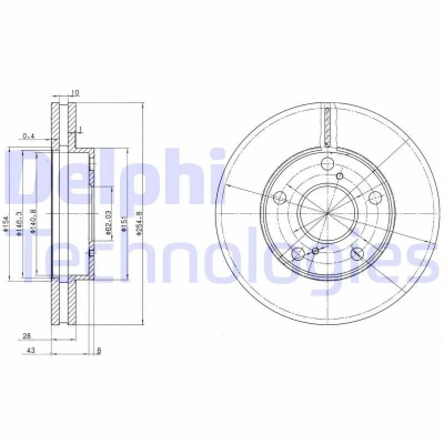 Bild av DELPHI BG3177 Disque de frein 255 28 5 ventilé huilé non traité sans roulement roue, bague ABS TOYOTA: Camry IV Berline, Picnic