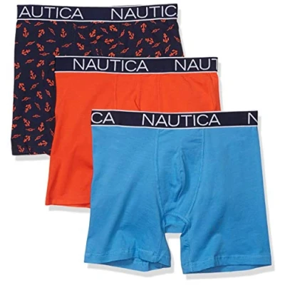 Bild av Nautica boxershorts för män (förpackning med 3), Orange vallmo/Aero blå/ankare peacoat, S