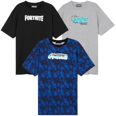 Bild av Fortnite T shirt för pojkar, mjukt material, barn och tonåringar, 3 pack, flerfärgad, 14 år