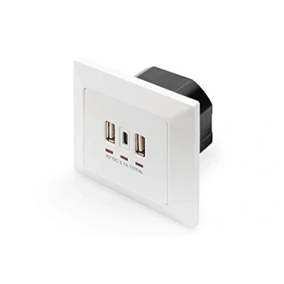 Bild av DIGITUS DA 70618 Infälld USB laddare 2x A upp till 2,8A / 1x C Inbyggnadsdjup 32 mm Villkorligt designkompatibel Ren vit RAL 9003