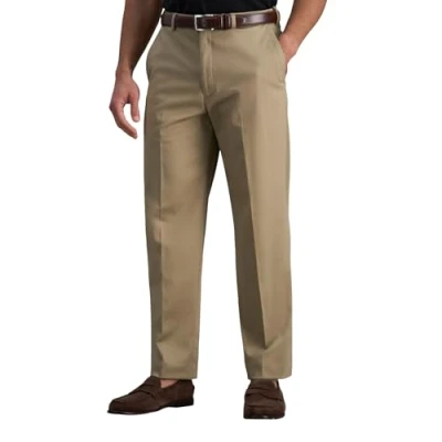 Bild av Haggar Herr Premium No Iron Khaki klassisk passform veckad framsida vanliga och stora höga storlekar vardagsbyxor, Khaki, 38W x 32L