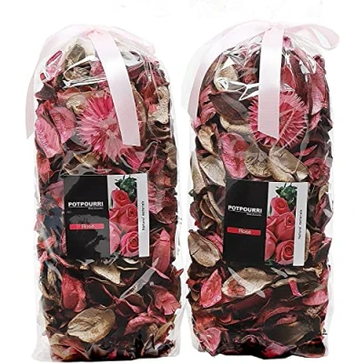 Bild av Qingbei Rina rosa kruka pourri, ros doftande sommarkruka pourri torkad blomma, dekorativ skål vas fyllning, hem doftpåsar, bordsdekor, 2 väskor/240 g