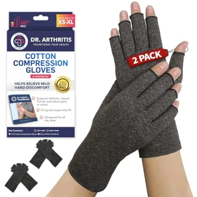 Bild av Designad av läkar, kompressionshandskar/athros handskar, handbandage för senskidinflammation och artrit, bekväma stödjande fingerlösa artrit handskar [par, S]