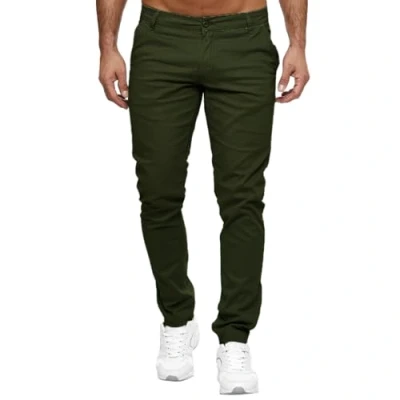 Bild av Elara Chinobyxor för män, smal passform, stretch, chunkyrayan, kaki, 32W x 32L
