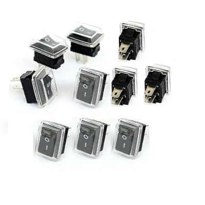 Bild av Switian 10 stycken 3 A 250 V/6 125 V AC 2 stift I/O vippbrytare, mini båt brytare SPST tryckknapp vippa för bil hushållsapparater, svart, skyddslock
