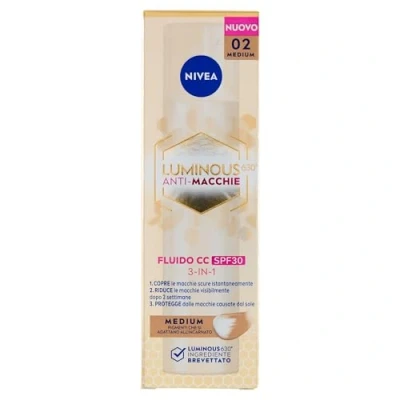 Bild av NIVEA Luminous630 CC Cream SPF 30 3 i 1 medium 40 ml, färgglad ansiktskräm med inkapslade pigment och trippel anti fläckar, fläckbeständig kräm hyaluronsyra tiamidol
