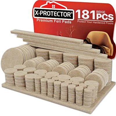 Bild av möbeltass X PROTECTOR Självhäftande set med 181st. Beige tassar Möbeltassarna Möbeltassar Möbelkuddar Golvskydd Filt Grått Furniture Felt Pads Skydda dina trägolv!