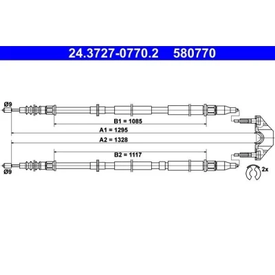 Bild av ATE 24.3727 0770.2 Câble De Frein 1295, 1328 avec accessoires OPEL: Astra H 3/5 portes, GTC, Caravan, VAUXHALL: Mk5 Sport Hatch