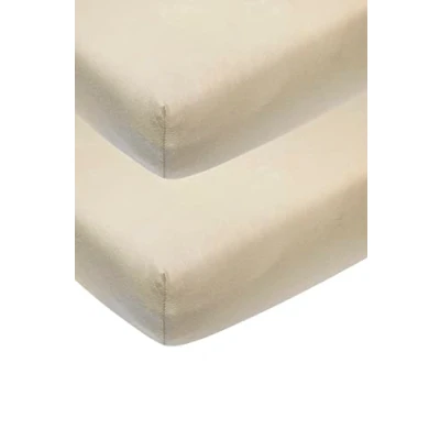 Bild av Meyco Baby Uni underlakan 2 pack för vaggan (underlakan med mjuk jerseykvalitet, tillverkad av 100% bomull, perfekt passform tack vare elastisk dragsko runt om, andas, mått: 40 x 80 / 90cm), sand